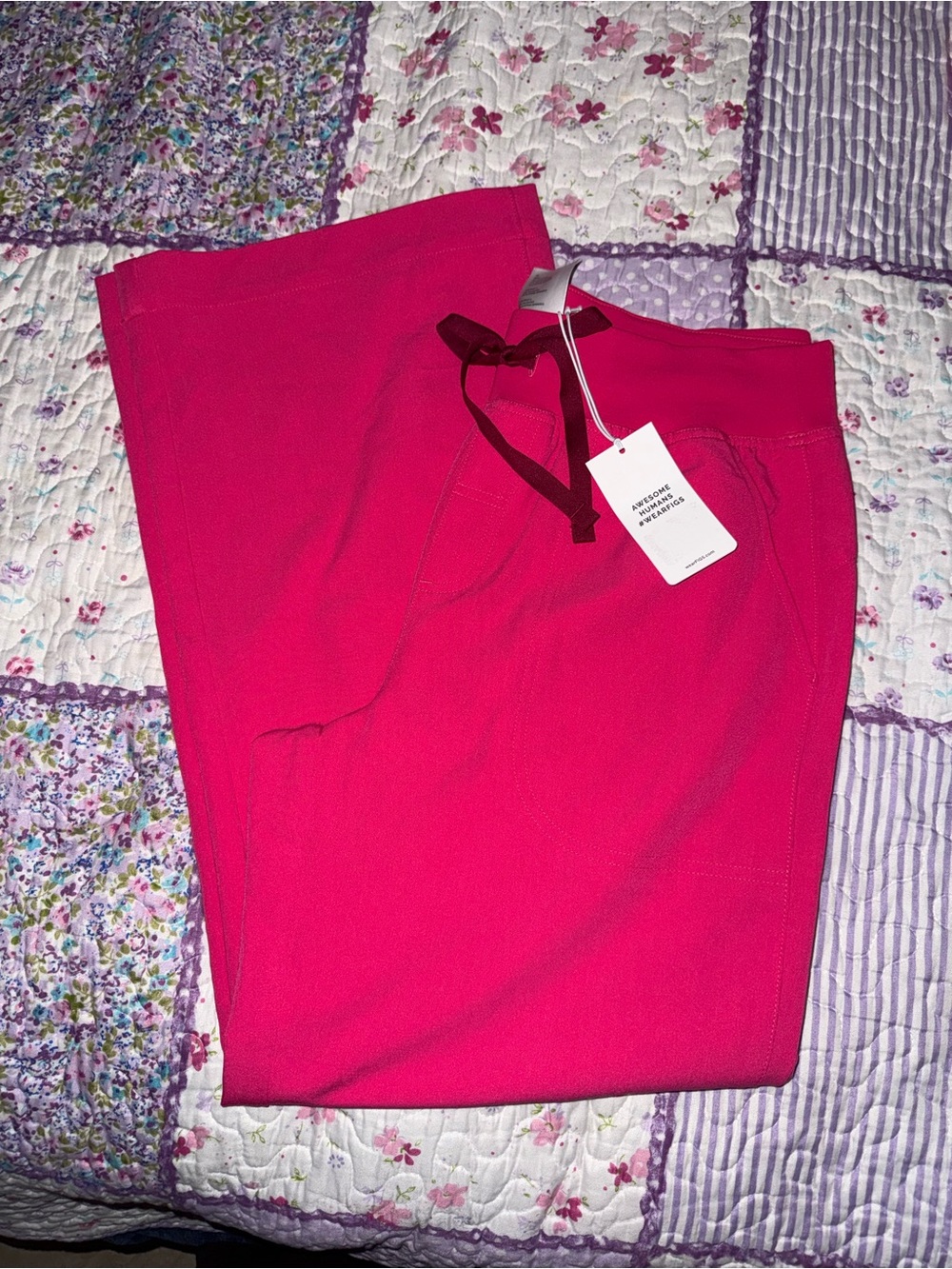 Figs Wide Leg Scrub Pants in Hot Pink